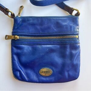 Blue Leather Fossil Voyager Crossbody Bright Royal Blue Purse Cow Hide